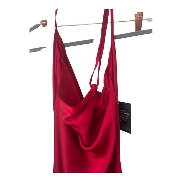 Norma Kamali One Shoulder Bias Maxi Gown Draped Back Satin Tiger Red Sz XS/34 - Picture 7 of 16